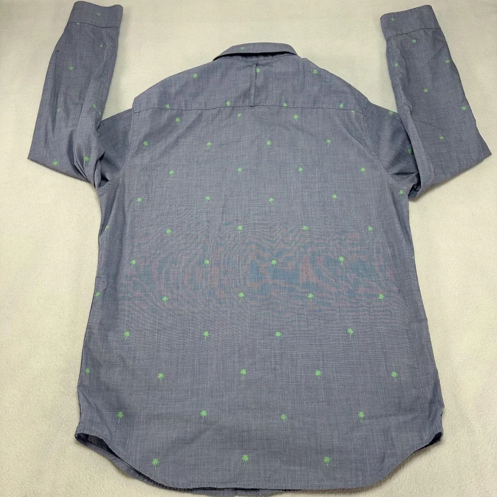Banana Republic Shirt‎ Mens Medium Blue Palm Tree Luxe Poplin Slim Fit Casual